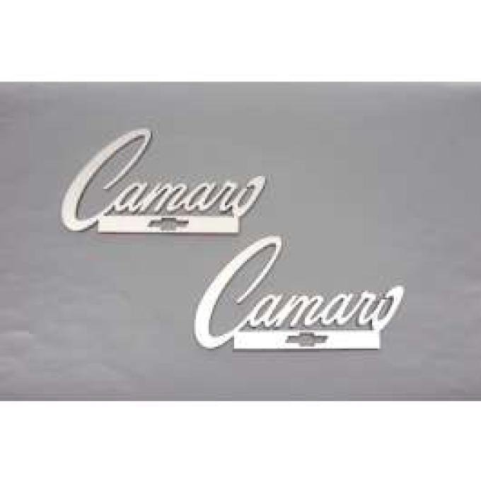 Camaro Taillight Panel Emblems, Camaro Script Logo With Bowtie, Stainless Steel, 1967-1969