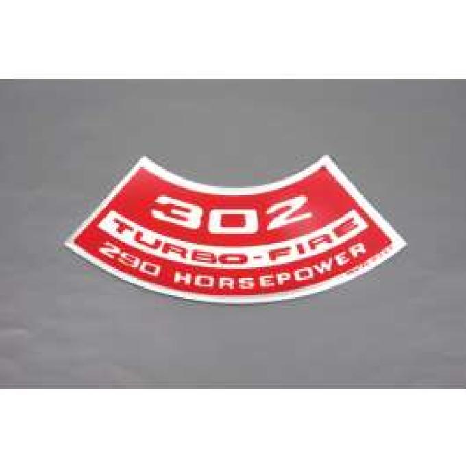 Camaro Air Cleaner Decal, 302 Turbo-Fire 290 Horsepower, 1967-1969