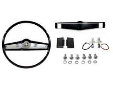 Camaro Steering Wheel Kit, Standard, Pebble Grain Horn Shroud, Black, 1969-1970