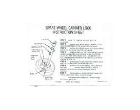 Camaro Spare Tire Lock Instruction Decal, Trunk, 1969