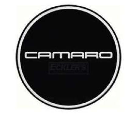 Camaro Wheel Center Cap Emblem, Chrome Logo, Black Background, GM, 1982-1992