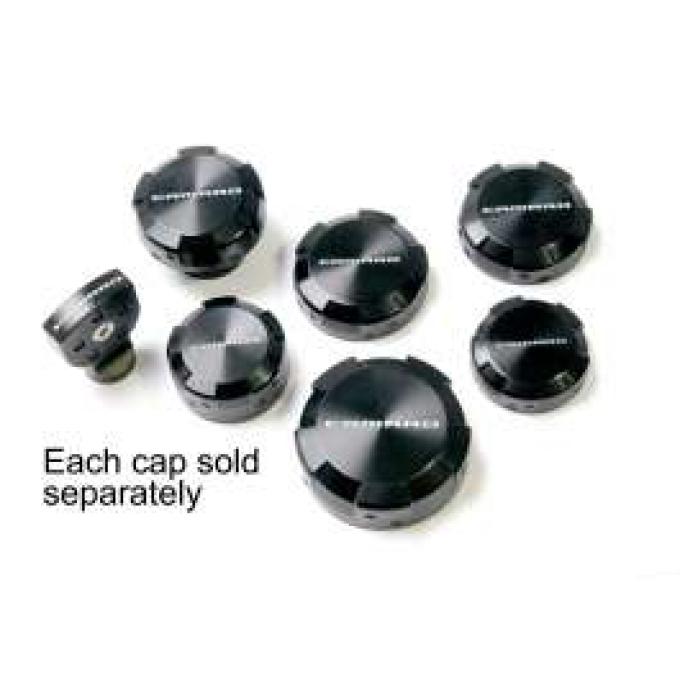 Camaro Radiator Cap Cover, Black Billet Aluminum, With Camaro Name, 2010-2013