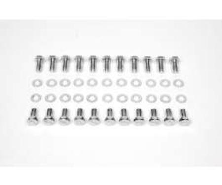 Camaro Oil Pan Bolt Set, Small Block, Bowtie Stamped, Chrome, 1967-1969