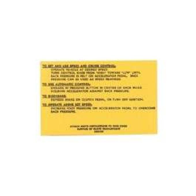 Camaro Cruise Control Operation Decal, Glove Box, 1967-1969