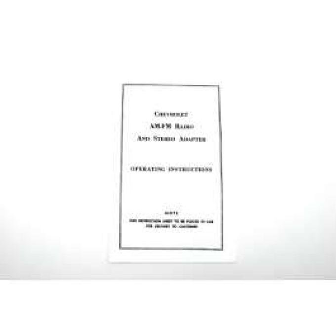 Camaro AM-FM Radio & Stereo Adapter Operating Instructions Booklet, 1969
