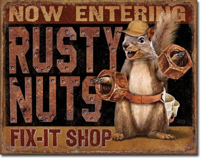 Tin Sign, Rusty Nuts Fix It Shop