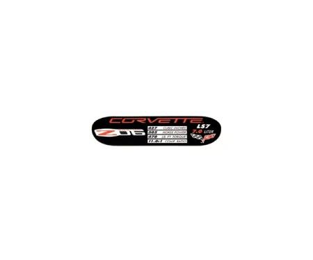 Corvette Engine ID Specification Plate, Z06, 2006-2013