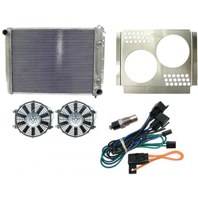 Full Size Chevy Radiator, Aluminum Crossflow, Passenger Side Top Inlet, Hurricane Shroud, Dual 10 Fans, Fixed Speed Controls, Complete Kit, Northern,