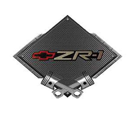 Corvette ZR1 Emblem Metal Sign, Black Carbon Fiber, CrossedPistons, 25" X 19"