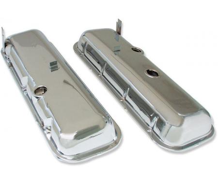 Chevelle Valve Covers, Big Block, Chrome, With Drip Rail, For Cars Without Power Brake Booster, 1965-1972