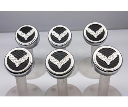 American Car Craft Fluid Cap Cover Set, Manual, Corvette Flag Logo, Carbon Fiber| 25-14119 Corvette 2014-2017