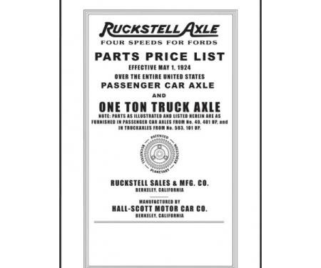 Model T Ford Ruckstell Parts List - 6 Pages - 3 Illustrations