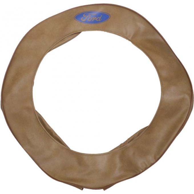 Model A Ford Spare Tire Cover - Light Tan Vinyl - Blue FordScript - 19