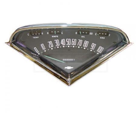 Chevy Truck Dash Gauge Cluster, With Mechanical Temperature Gauge, 1955-1959 2nd Design