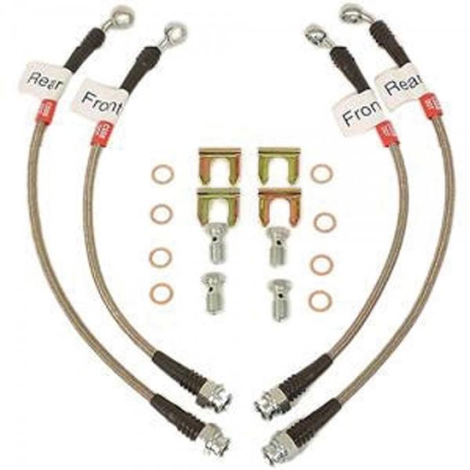 Corvette Braided Brake Hose Set, Stainless Steel, 1984-1987
