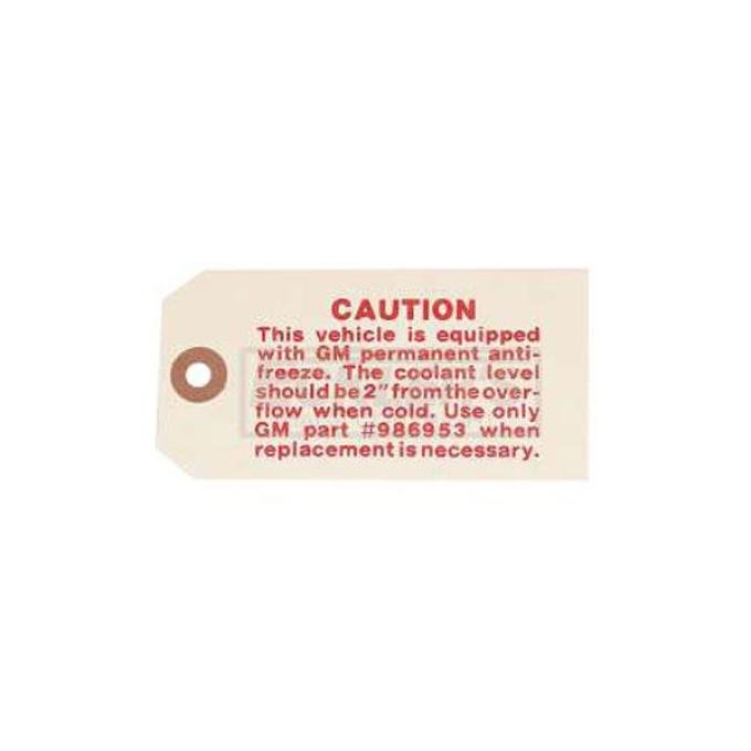 Nova or Chevy II Engine Compartment Antifreeze Tag, 1962-1975