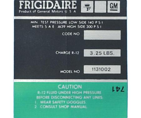 Corvette Decal, Air Conditioning Compressor Frigidaire, 1972-1973