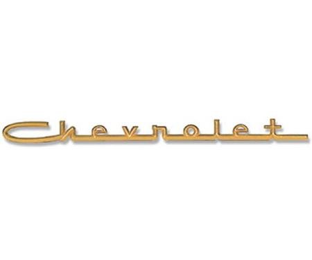 Chevy Hood Or Trunk Script, Chevrolet, Gold, 13, For V8 Bel Air, Show Quality, 1957