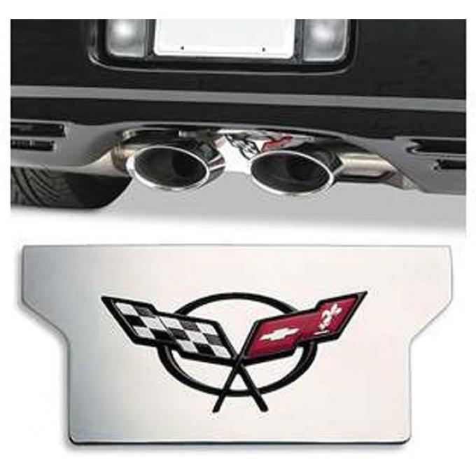 Corvette Exhaust Filler Plate, Polished Stainless Steel With C5 Logo, 1997-2004