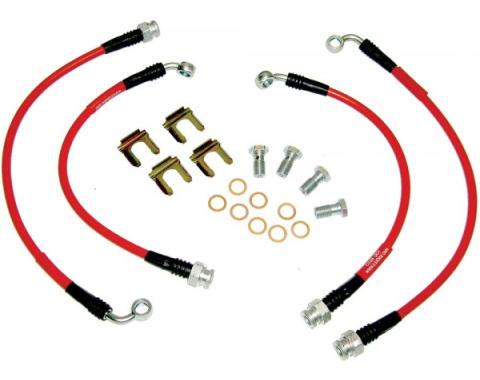 Corvette Brake Line Kit, Braided Stainless Steel, Red, 1994-1996