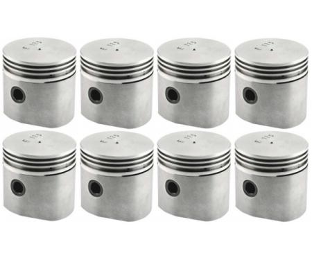 Piston Set With Fitted Pins - Ford Flathead V8 85 HP - Aluminum - 3 Ring Type - 3-1/16 Bore - Choose Your Size