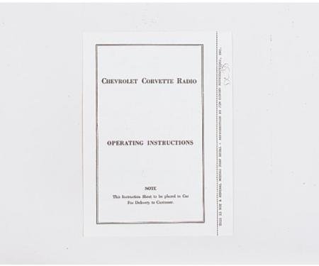 Corvette Radio Instructions Booklet, 1953-1957