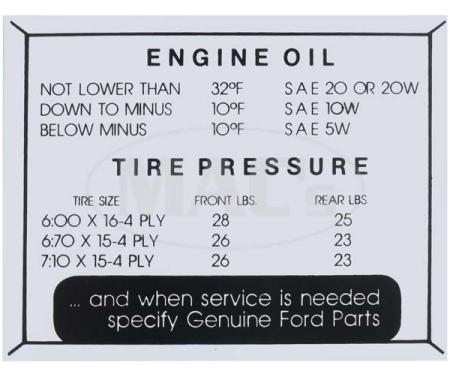Tire Pressure Decal - Ford
