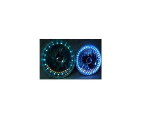 Chevelle Headlight, 7 Inch Round White Diamond With Multi-Color LED Halo And Turn Signals, 1971-1975