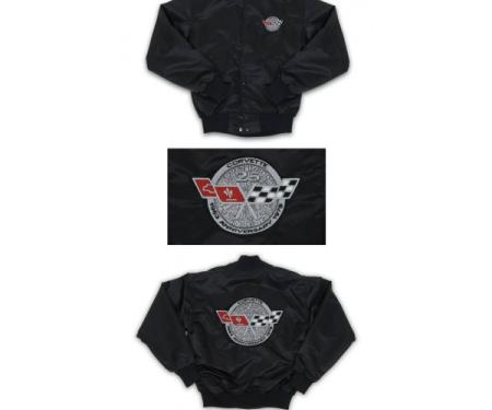 Corvette Satin Jacket, With C3 1978 Silver Anniversary Logo, Black