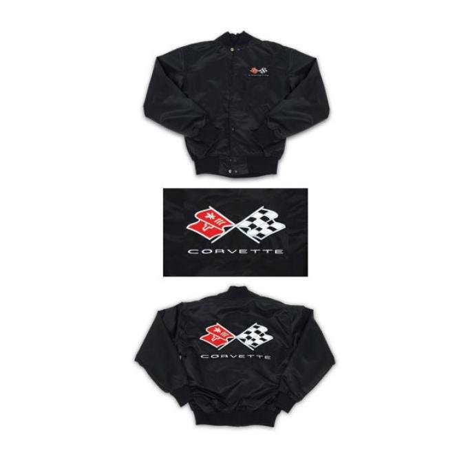 Corvette Satin Jacket, With C3 1968 Logo, Black