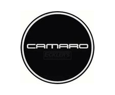 Camaro Wheel Center Cap Emblem, Chrome Logo, Black Background, 1967-2002