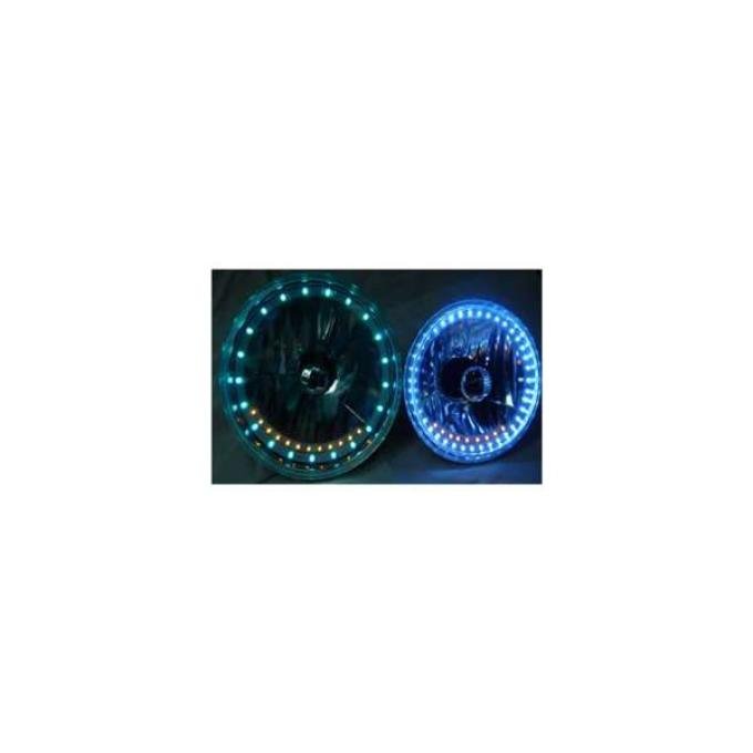 Chevelle Headlight, 7 Inch Round White Diamond With Multi-Color LED Halo And Turn Signals, 1971-1975