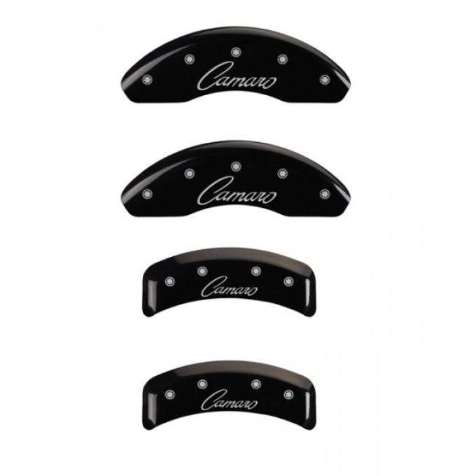 Camaro Caliper Covers, Black, V6, Front & Rear Camaro Classic Cursive Logo, 2010-2013
