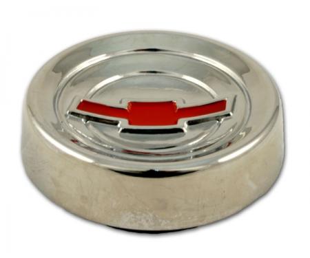 Horn Cap Red Bowtie Chrome, Rubber Retainer 1960-1966