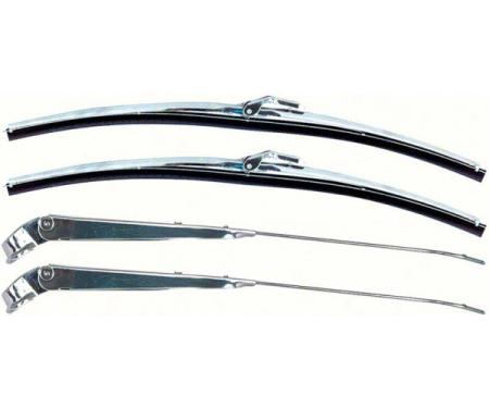 Chevy Or GMC Truck Wiper Arms & Blades Kit, Polished Stainless, 1967-1972
