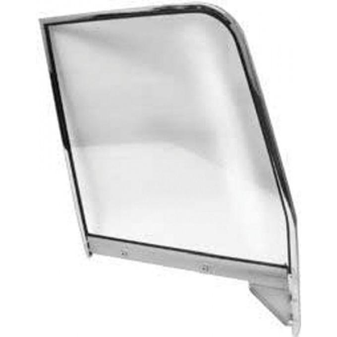 Chevy Truck Door Window Frame, With Glass, Left, Chrome, 1955-1959