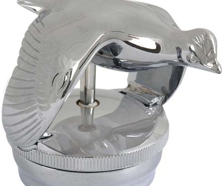 Model A Ford Flying Quail Radiator Cap - 1928-29 Only - Locking - Die-Cast Chrome - With Thermometer