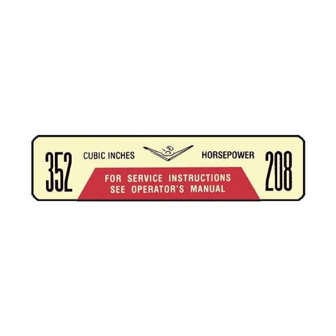 Ford Pickup Truck Air Cleaner Decal - 208 Horsepower 352 CID