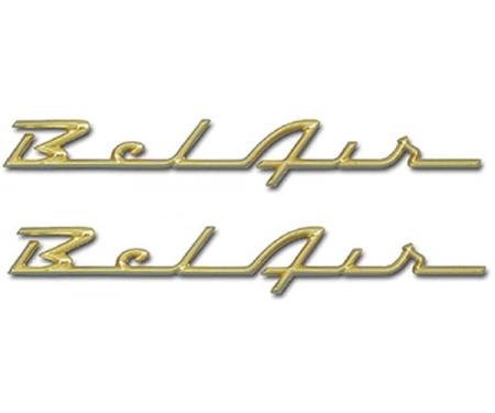 Chevy Rear Quarter Panel Scripts, Bel Air, Show Correct, Bronze Gold, 1957