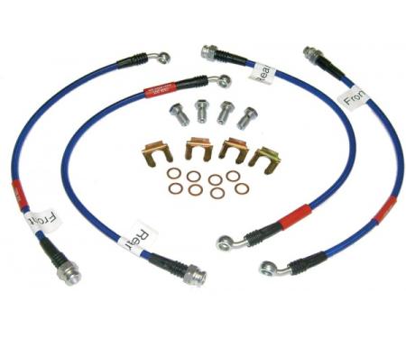 Corvette Brake Hose Set, Braided Stainless Steel, Blue, 2005-2013