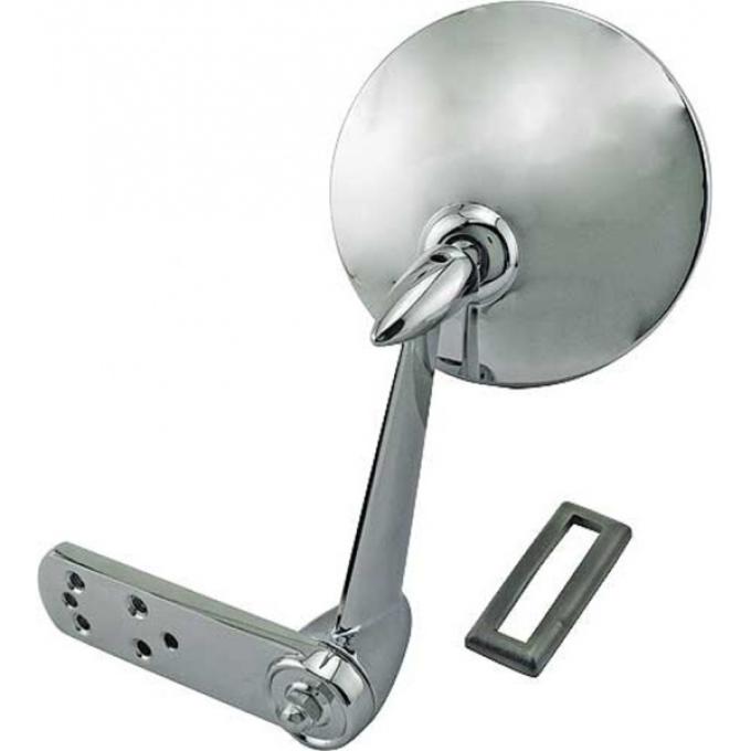 Ford Pickup Truck Outside Rear View Mirror Assembly - Chrome - Die Cast Neck & Arm - Round Stainless Steel Head - 6 Hole Mount - Right Or Left