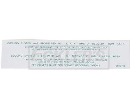 El Camino Engine Compartment Decals, Caution Cooling System, 1964