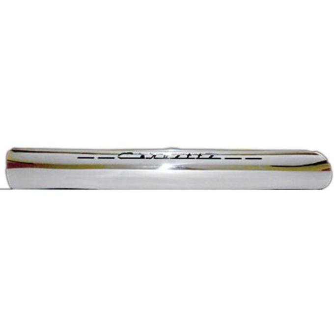 Corvette Exhaust Shields, 4" Tube Side, With Corvette Script, Stainless Steel, 1963-1982