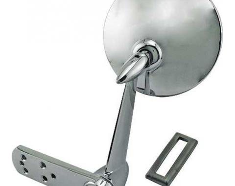 Ford Pickup Truck Outside Rear View Mirror Assembly - Chrome - Die Cast Neck & Arm - Round Stainless Steel Head - 6 Hole Mount - Right Or Left