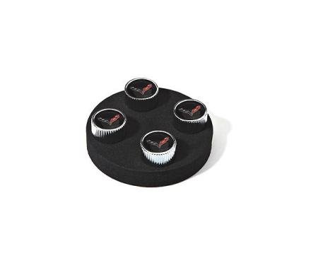 Corvette Valve Stem Caps With Crossed Flags Logo, Black, 2014-2017