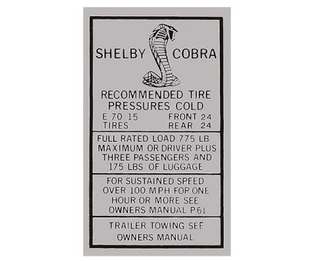 Ford Mustang Decal - Glove Box Tire Pressure - Shelby - Regular Wheels