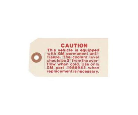 Nova or Chevy II Engine Compartment Antifreeze Tag, 1962-1975