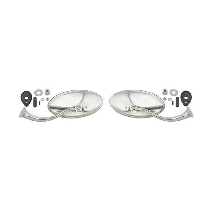 Outside Swan Neck Rear View Mirrors - Pair - Oval Head - Right & Left
