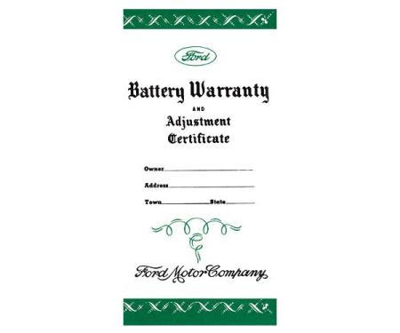 Battery Warranty Certificate - Ford