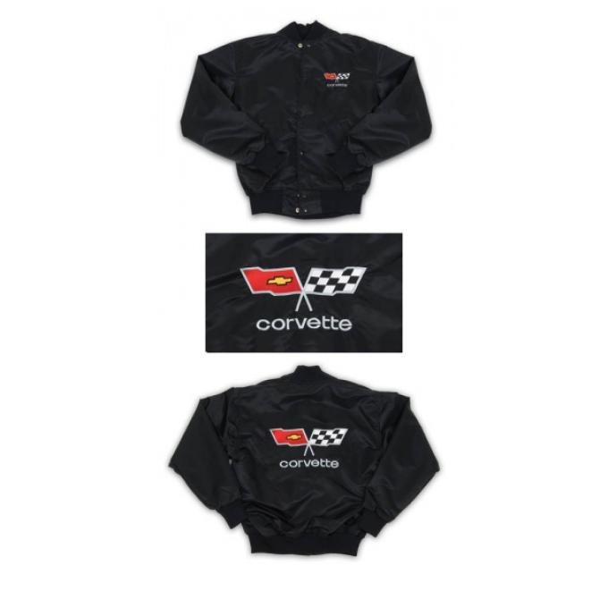 Corvette Satin Jacket, With C3 1982 Logo, Black